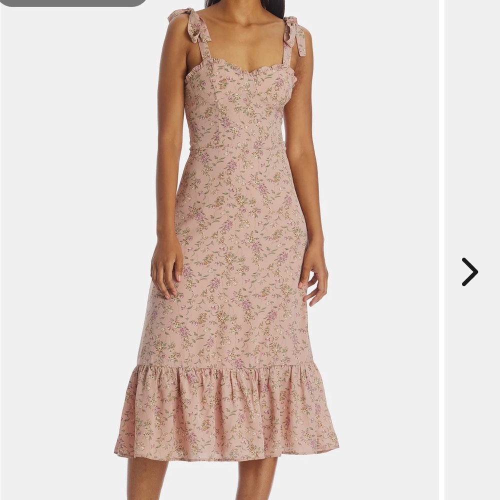 O. P. T. Pink Floral Tie-Shoulder Midi Dress with tie strap